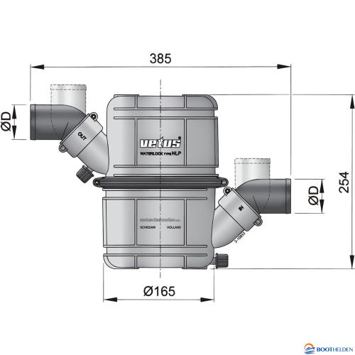 Waterlock/ geluiddemper 76 mm aansluitingen | Vetus NLP75
