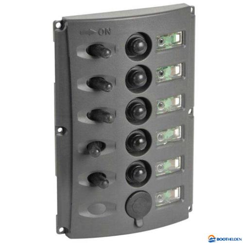 Schakelpaneel 12V met dubbele LEDs 5 schakelaars + USB