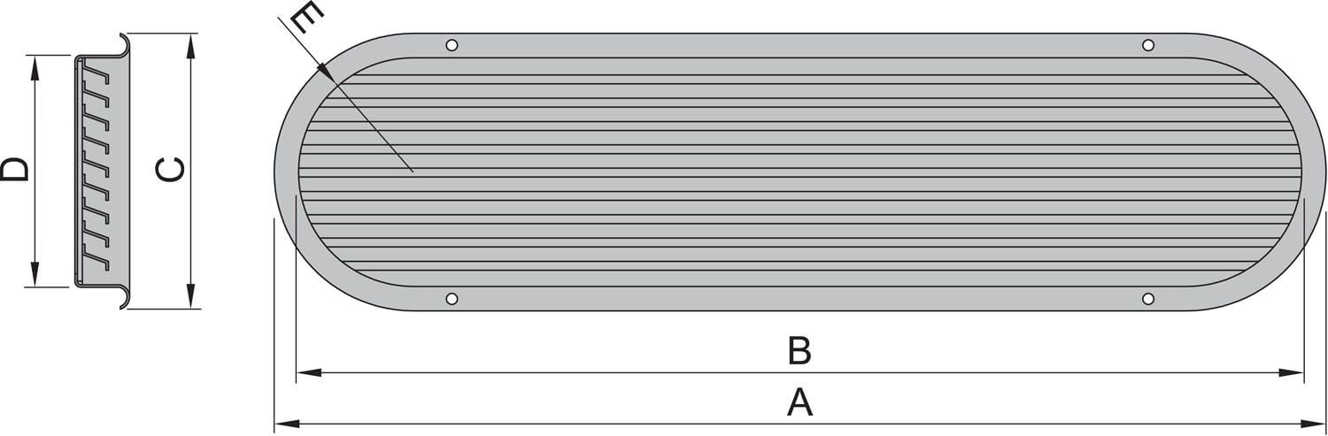 Vetus SSVL100 Ventilatiepoort 100 pk gepolijst RVS 710x152mm-2