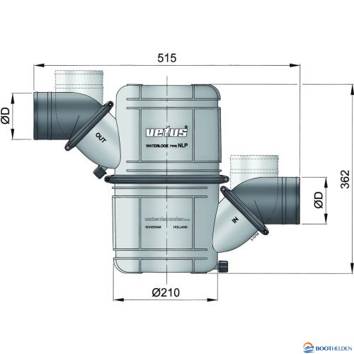 Waterlock/ geluiddemper 60 mm aansluitingen | Vetus NLP60